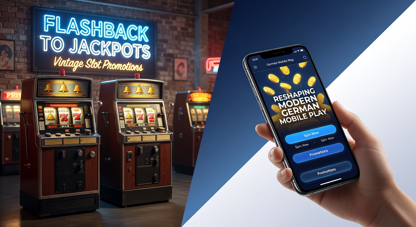 Klassische Slot-Maschinen mit leuchtenden Jackpots im Neonlicht einer alten Spielhalle, die an vergangene Promotionen erinnern