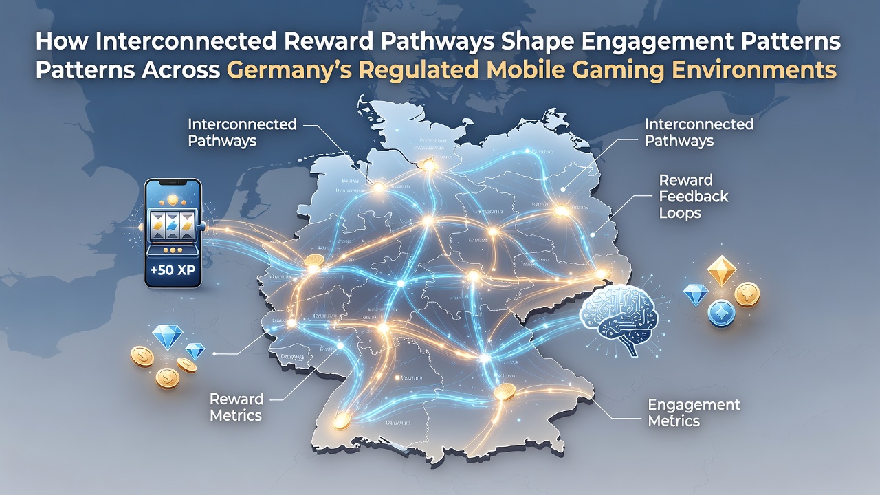 Illustration vernetzter Belohnungssysteme auf deutschen Mobilplattformen mit Fokus auf Slot- und Live-Dealer-Interaktionen